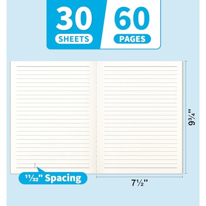 48 Pack Lined Notebook Journals Bulk, 7-1/2" x 9-3/4", Wide Ruled Paper, 30 Sheets/60 Pages, Kraft Cover with Rainbow Spines, 12 Colors Lined Composition Notebook Journal for Work Study Note Taking by ALKALO - Image 4