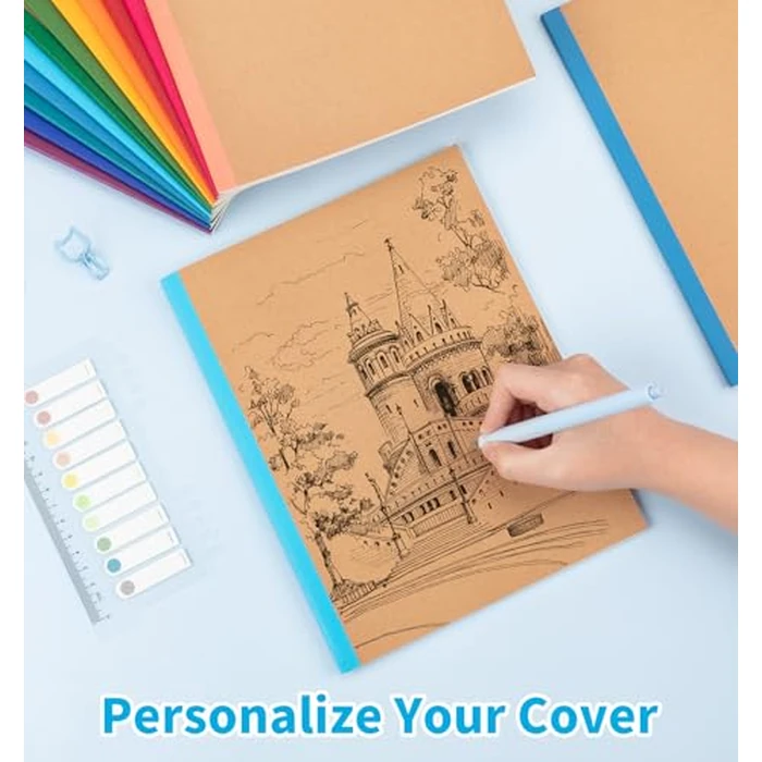 48 Pack Lined Notebook Journals Bulk, 7-1/2" x 9-3/4", Wide Ruled Paper, 30 Sheets/60 Pages, Kraft Cover with Rainbow Spines, 12 Colors Lined Composition Notebook Journal for Work Study Note Taking by ALKALO - Image 6