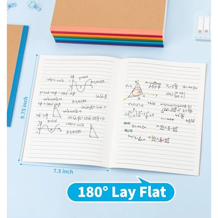 48 Pack Lined Notebook Journals Bulk, 7-1/2" x 9-3/4", Wide Ruled Paper, 30 Sheets/60 Pages, Kraft Cover with Rainbow Spines, 12 Colors Lined Composition Notebook Journal for Work Study Note Taking by ALKALO - Image 7