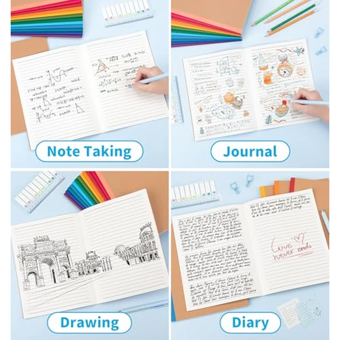 48 Pack Lined Notebook Journals Bulk, 7-1/2" x 9-3/4", Wide Ruled Paper, 30 Sheets/60 Pages, Kraft Cover with Rainbow Spines, 12 Colors Lined Composition Notebook Journal for Work Study Note Taking by ALKALO - Image 8