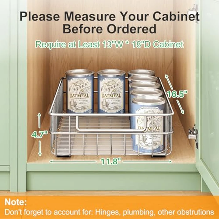 Pull out Cabinet Organizer, Stainless Steel 2-Pack Slide out Drawer with Silent Full-Extension Slides, Adhesive Roll out Can Spice Storage Basket Shelf Rack for Pantry, Kitchen, Bathroom, Home Closet by Kitstorack - Image 2