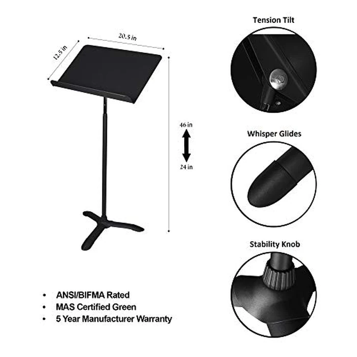 OEF Furnishings Portable, Height Adjustable Metal Music Sheet Stand, Black by OEF Furnishings - Image 2
