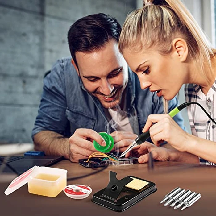 Soldering Iron Kit, 100W LED Digital Solder Gun kits with Ceramic Heater, Adjustable Temperature Welding Tools with Tips, Wick Braid, Stand, Solders Wire, Sponge, Flux Paste by Q-MING - Image 7