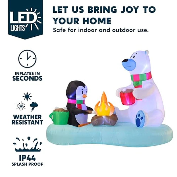 Joiedomi 6 FT Long Christmas Inflatable Polar Bear and Penguin with Campfire Decoration, Blow Up Yard Decoration Christmas Inflatable with Build-in LEDs Blow Up for Xmas Party, Lawn, Winter Décor by Joiedomi - Image 3