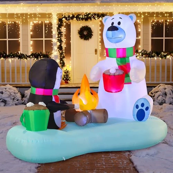 Joiedomi 6 FT Long Christmas Inflatable Polar Bear and Penguin with Campfire Decoration, Blow Up Yard Decoration Christmas Inflatable with Build-in LEDs Blow Up for Xmas Party, Lawn, Winter Décor by Joiedomi - Image 4