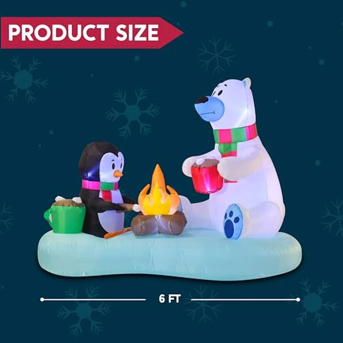 Joiedomi 6 FT Long Christmas Inflatable Polar Bear and Penguin with Campfire Decoration, Blow Up Yard Decoration Christmas Inflatable with Build-in LEDs Blow Up for Xmas Party, Lawn, Winter Décor by Joiedomi - Image 5