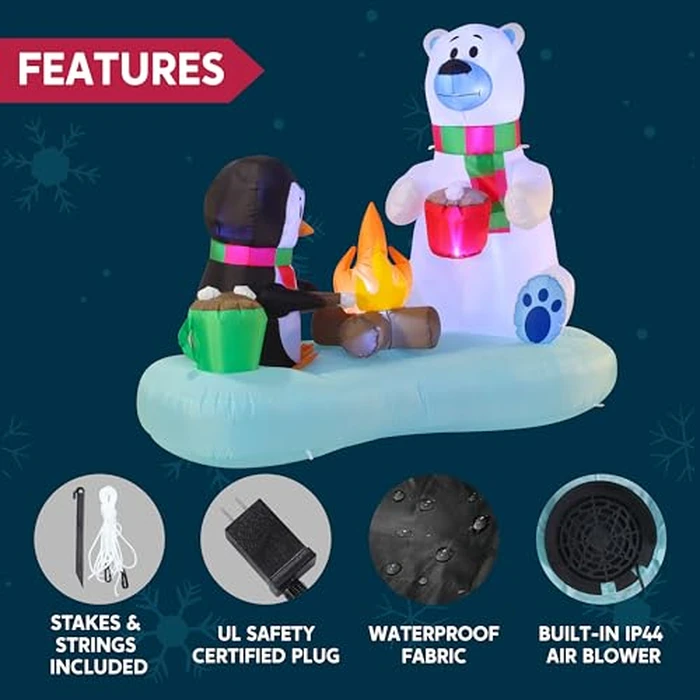 Joiedomi 6 FT Long Christmas Inflatable Polar Bear and Penguin with Campfire Decoration, Blow Up Yard Decoration Christmas Inflatable with Build-in LEDs Blow Up for Xmas Party, Lawn, Winter Décor by Joiedomi - Image 6
