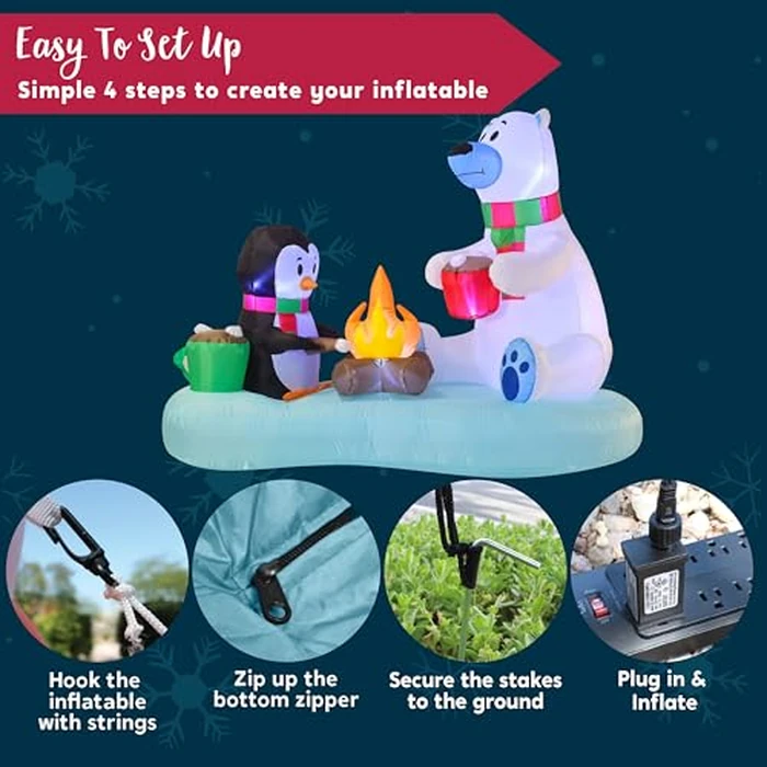 Joiedomi 6 FT Long Christmas Inflatable Polar Bear and Penguin with Campfire Decoration, Blow Up Yard Decoration Christmas Inflatable with Build-in LEDs Blow Up for Xmas Party, Lawn, Winter Décor by Joiedomi - Image 7