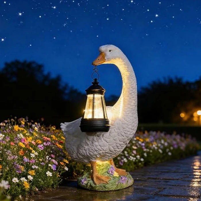DiliComing Solar Porch Goose Statue - Outdoor Garden Decor Resin Goose Statues for Yard Lawn Patio Unique Gift Mom Grandma Women by DiliComing - Image 1