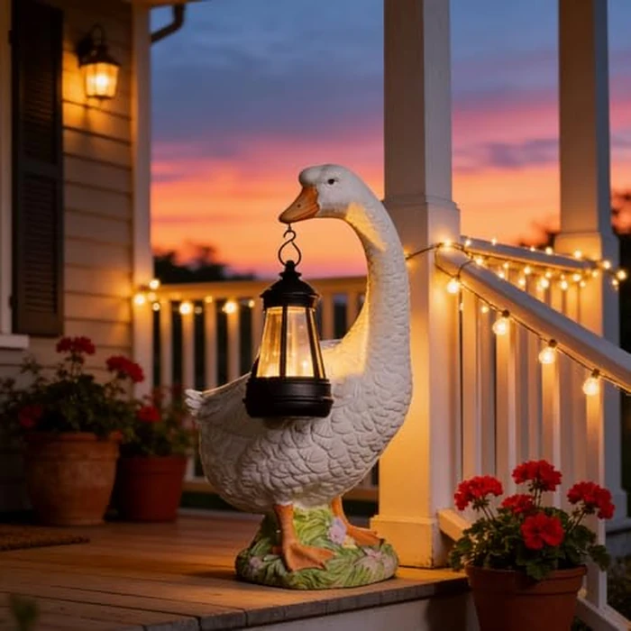 DiliComing Solar Porch Goose Statue - Outdoor Garden Decor Resin Goose Statues for Yard Lawn Patio Unique Gift Mom Grandma Women by DiliComing - Image 2