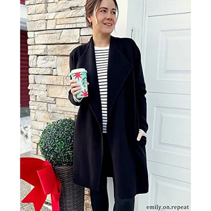 CHICWISH Women's Classy Black Open Front Knit Coat Cardigan, Size M-L by CHICWISH - Image 3