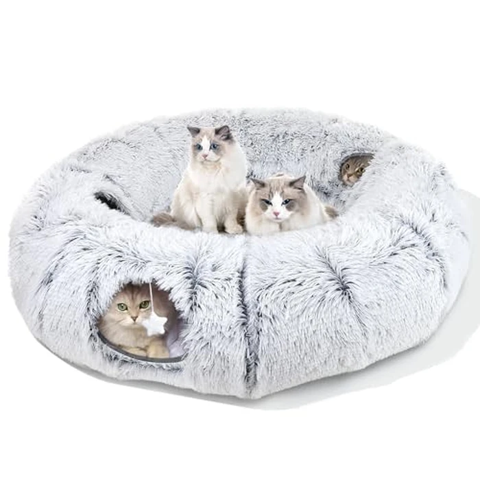 Zuqqony Cat Tunnel Bed for Indoor Cats, XL Christmas Tree Skirts Washable Warm Soft Indoor Cat Donut Tunnel, Multifunctional Cat Interactive Playground Toys for Felines Pet Christmas Tree Decoration by Zuqqony - Used - Like New condition - US$27.45