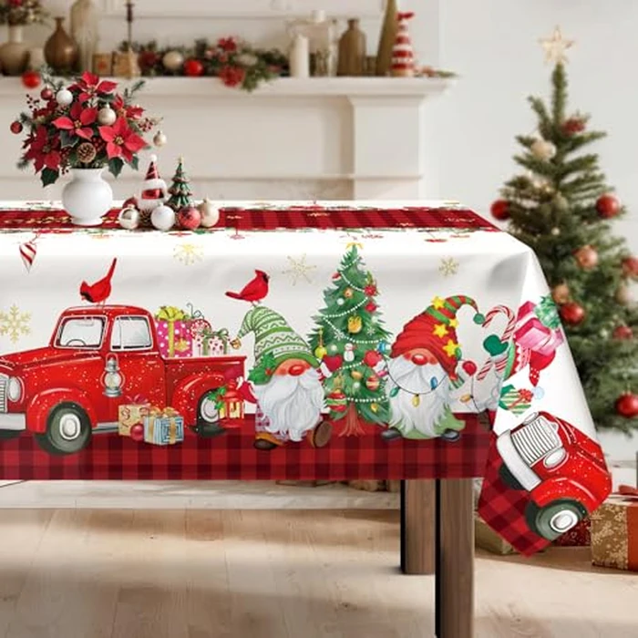 Arquiel Christmas Gnome Truck Tablecloth Waterproof, Red Checkered Table Cloth Rectangle, Washable Table Cover for Christmas Party Home Kitchen Decoration (60x120 Inch) by Arquiel - Used - Very Good condition - CA$12.59