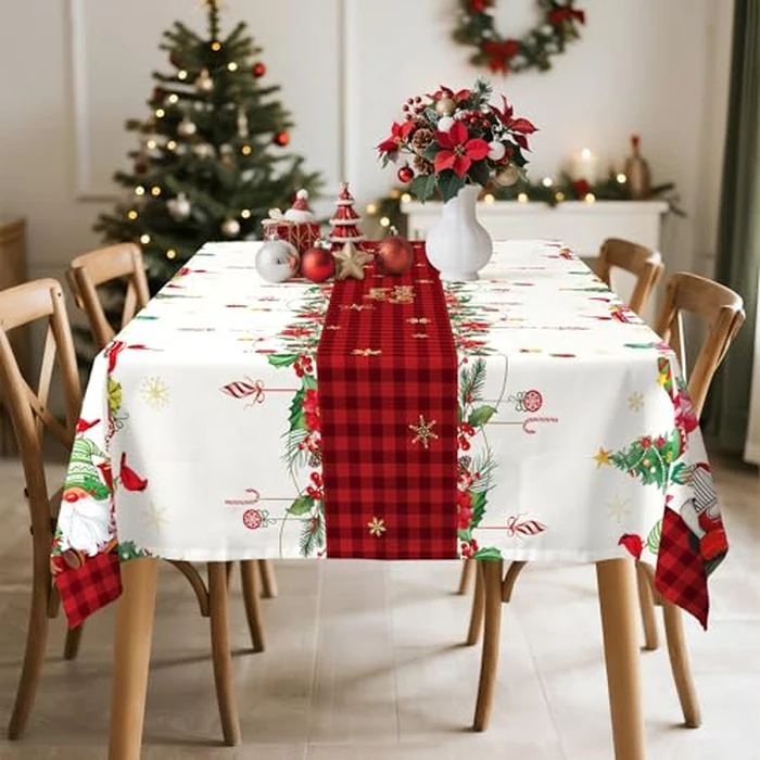 Arquiel Christmas Gnome Truck Tablecloth Waterproof, Red Checkered Table Cloth Rectangle, Washable Table Cover for Christmas Party Home Kitchen Decoration (60x120 Inch) by Arquiel - Image 4