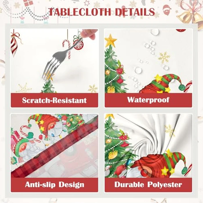 Arquiel Christmas Gnome Truck Tablecloth Waterproof, Red Checkered Table Cloth Rectangle, Washable Table Cover for Christmas Party Home Kitchen Decoration (60x120 Inch) by Arquiel - Image 5