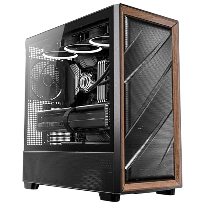 Antec Flux Wood, 5 x PWM Fans Included, High-Airflow Front Panel with Walnut Wood, Type-C, 420mm Radiator & Back Connect Motherboard Support, Up to 9 Fans Simultaneously, Mid-Tower E-ATX PC Case by Antec - Image 1