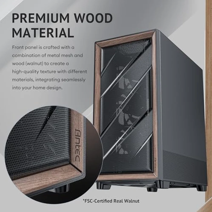 Antec Flux Wood, 5 x PWM Fans Included, High-Airflow Front Panel with Walnut Wood, Type-C, 420mm Radiator & Back Connect Motherboard Support, Up to 9 Fans Simultaneously, Mid-Tower E-ATX PC Case by Antec - Image 8