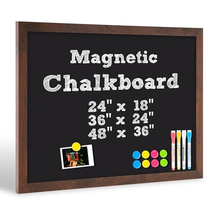 AMUSIGHT Chalk Board 36" x 24" Magnetic Chalkboard for Wall, Rustic Brown Framed Blackboard, Hanging Black Chalkboards for Home Décor, Restaurant & Café Menus, 4 Markers 8 Magnets by AMUSIGHT - Used - Good condition - CA$55.85