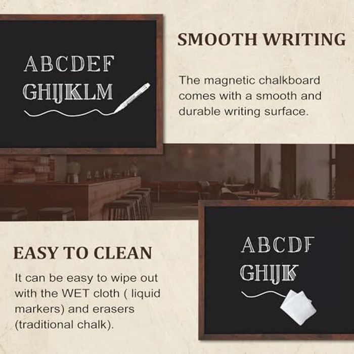 AMUSIGHT Chalk Board 36" x 24" Magnetic Chalkboard for Wall, Rustic Brown Framed Blackboard, Hanging Black Chalkboards for Home Décor, Restaurant & Café Menus, 4 Markers 8 Magnets by AMUSIGHT - Image 5