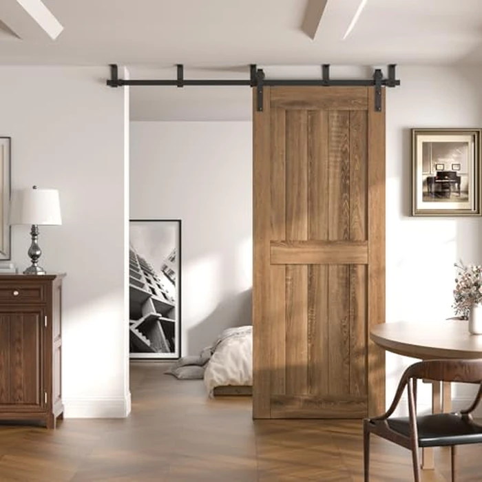 CCJH 10FT Ceiling Mount Sliding Barn Door Hardware Kit, Heavy Duty Barn Door Track kit for Single Wood Door, Super Smoothly and Quietly (J Shape) by CCJH - Image 2