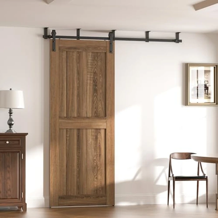 CCJH 10FT Ceiling Mount Sliding Barn Door Hardware Kit, Heavy Duty Barn Door Track kit for Single Wood Door, Super Smoothly and Quietly (J Shape) by CCJH - Image 3