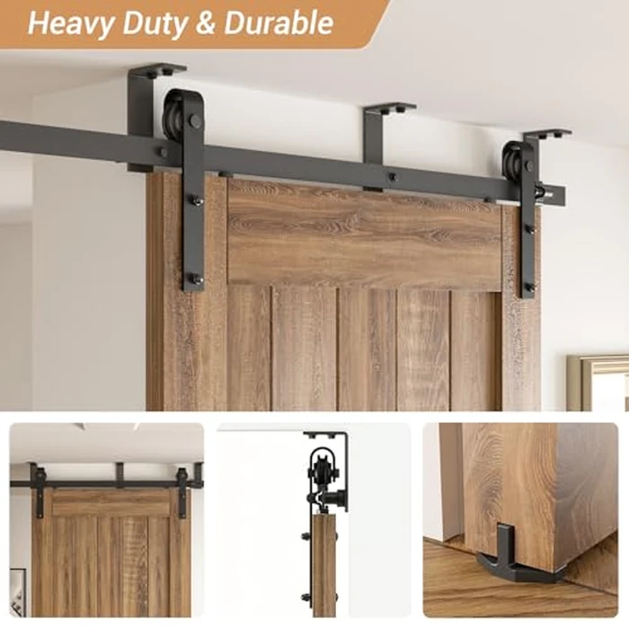 CCJH 10FT Ceiling Mount Sliding Barn Door Hardware Kit, Heavy Duty Barn Door Track kit for Single Wood Door, Super Smoothly and Quietly (J Shape) by CCJH - Image 5