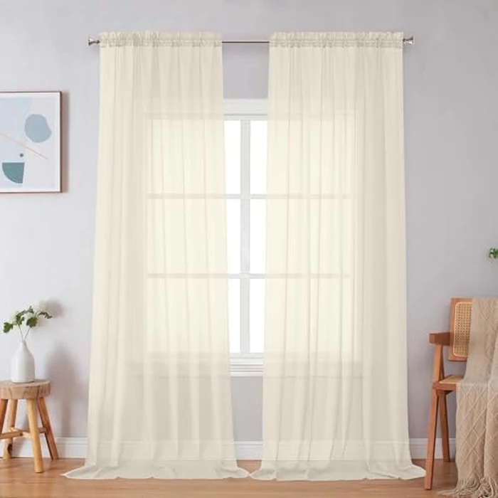 Simplebrand Cream Sheer Curtains 96 Inches Long, Light Filtering Rod Pocket Solid Color Window Sheer Curtain Panels, Elegant Curtains & Drapes for Living Room, Bedroom 2 Panels, 59" W x 96" L by Simplebrand - Used - Like New condition - US$15.69