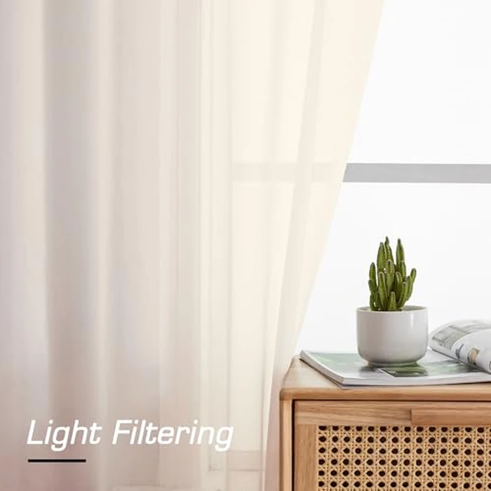 Simplebrand Cream Sheer Curtains 96 Inches Long, Light Filtering Rod Pocket Solid Color Window Sheer Curtain Panels, Elegant Curtains & Drapes for Living Room, Bedroom 2 Panels, 59" W x 96" L by Simplebrand - Image 5