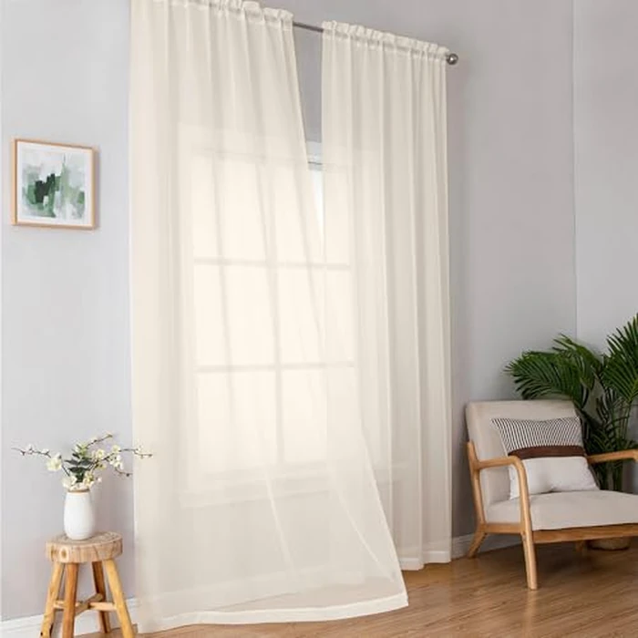 Simplebrand Cream Sheer Curtains 96 Inches Long, Light Filtering Rod Pocket Solid Color Window Sheer Curtain Panels, Elegant Curtains & Drapes for Living Room, Bedroom 2 Panels, 59" W x 96" L by Simplebrand - Image 7