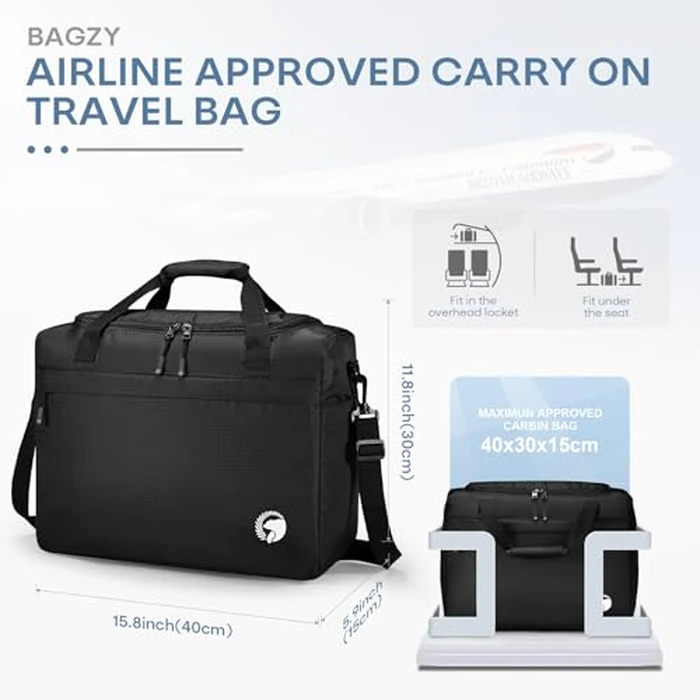 BAGZY 40x30x15cm Personal Item Travel Bag 16x12x6 inch Lightweight Gym Bag Foldable Duffle Bag Mens Water-resistant Weekender Bags for Women for Overnight Hospital Carry on Bags for Airplanes Black by BAGZY - Image 4