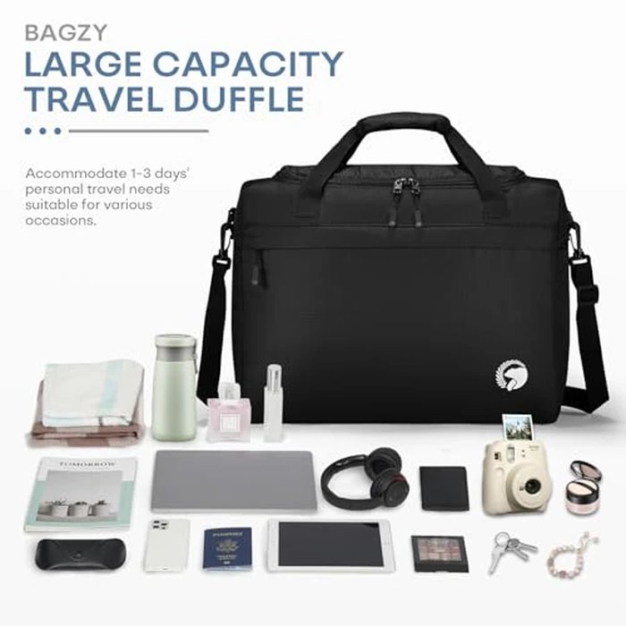 BAGZY 40x30x15cm Personal Item Travel Bag 16x12x6 inch Lightweight Gym Bag Foldable Duffle Bag Mens Water-resistant Weekender Bags for Women for Overnight Hospital Carry on Bags for Airplanes Black by BAGZY - Image 5