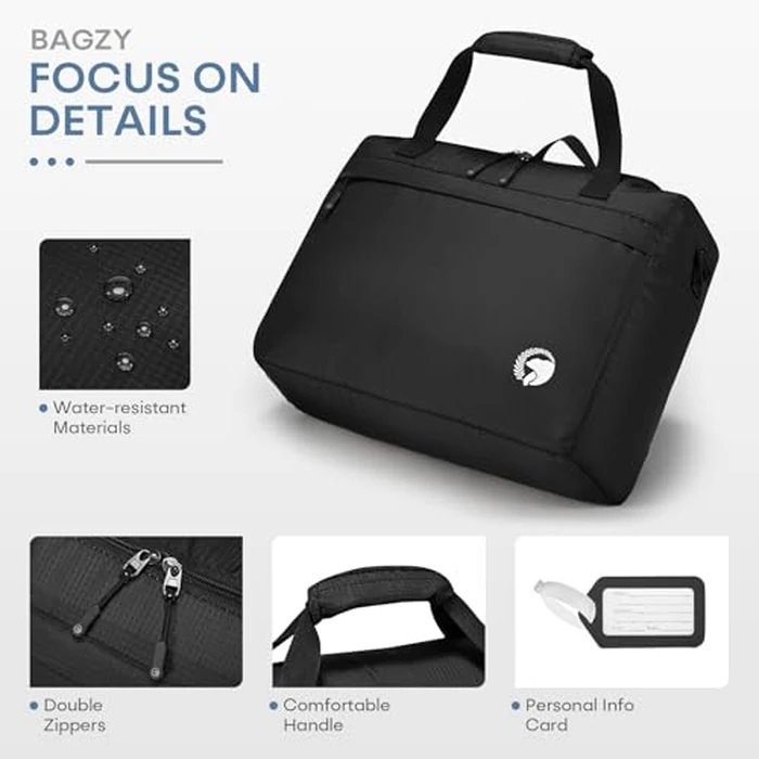 BAGZY 40x30x15cm Personal Item Travel Bag 16x12x6 inch Lightweight Gym Bag Foldable Duffle Bag Mens Water-resistant Weekender Bags for Women for Overnight Hospital Carry on Bags for Airplanes Black by BAGZY - Image 6