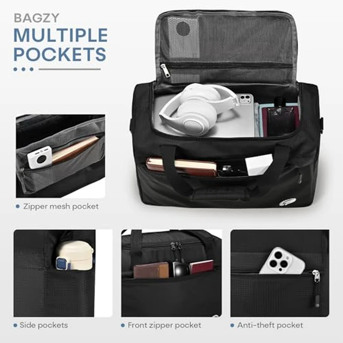 BAGZY 40x30x15cm Personal Item Travel Bag 16x12x6 inch Lightweight Gym Bag Foldable Duffle Bag Mens Water-resistant Weekender Bags for Women for Overnight Hospital Carry on Bags for Airplanes Black by BAGZY - Image 7