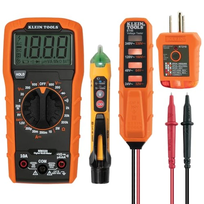 Klein Tools MM320KIT Digital Multimeter Electrical Test Kit, Non-Contact Voltage Tester, Receptacle Tester, Carrying Case and Batteries by KLEIN TOOLS - Image 1