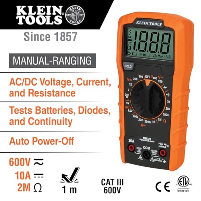 Klein Tools MM320KIT Digital Multimeter Electrical Test Kit, Non-Contact Voltage Tester, Receptacle Tester, Carrying Case and Batteries by KLEIN TOOLS - Image 2
