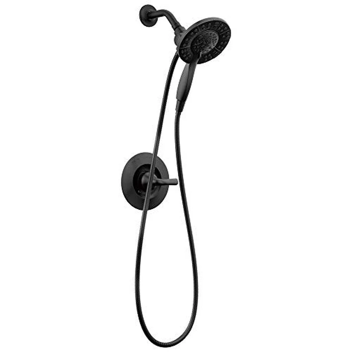 Delta Faucet Arvo 14 Series Single-Handle Shower Faucet, Shower Trim Kit with 4-Spray In2ition 2-in-1 Dual Hand Held Shower Head with Hose, Matte Black 142840-BL-I (Valve Included) by DELTA - Image 1