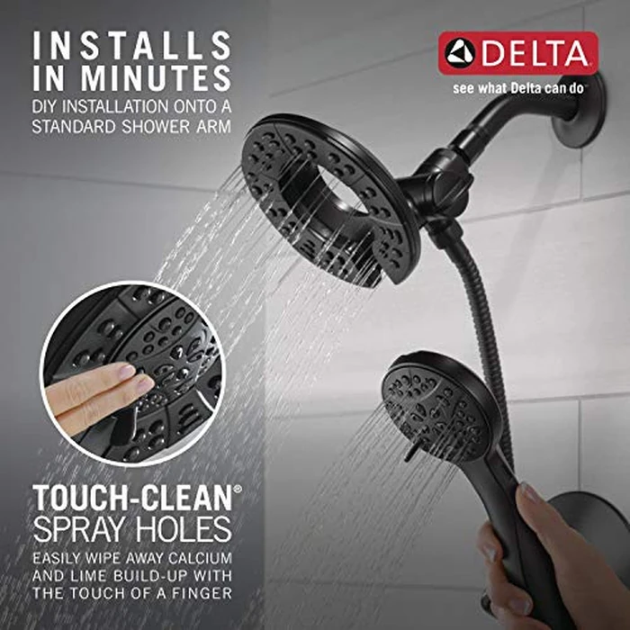Delta Faucet Arvo 14 Series Single-Handle Shower Faucet, Shower Trim Kit with 4-Spray In2ition 2-in-1 Dual Hand Held Shower Head with Hose, Matte Black 142840-BL-I (Valve Included) by DELTA - Image 4
