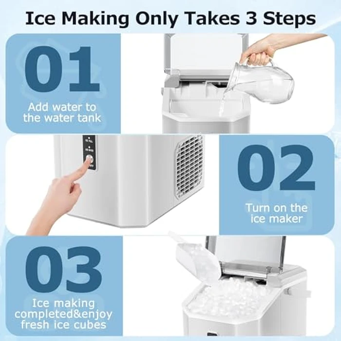 Antarctic Star Nugget Ice Maker Countertop, Chewable Pellet Ice Machine with Self Cleaning Function, Pebble Portable Ice Maker with Ice Scoop for Home Kitchen Office (White) by Antarctic Star - Image 4