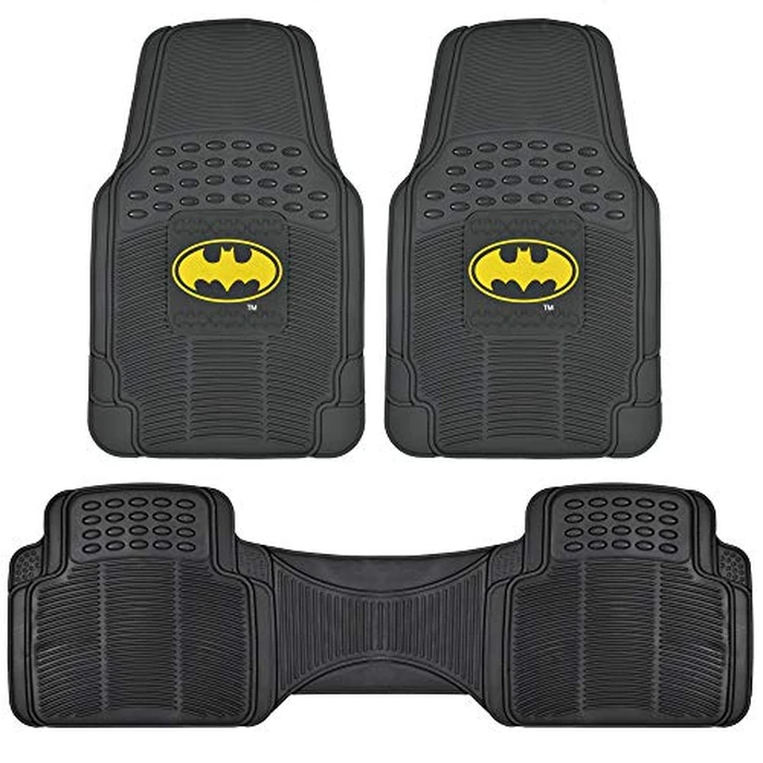 BDK Warner Bros DC Comics Batman Heavy Duty Rubber Floor Mats 3pc Set Car Accessories - No-Slip Grip, All Weather Protection, Trimmable, 2 Front Car Mats 27” x 18” & 1 Rear Liner 18” x 58” by BDK - Used - Like New condition - US$32.95