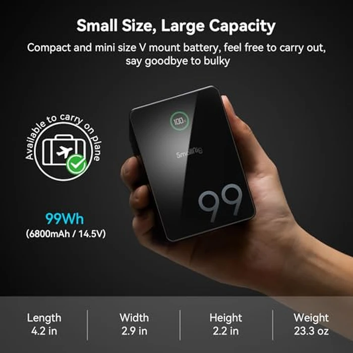 SmallRig V Mount Battery VB99 Pro, 6800mAh 99Wh 14.8V V-Mount Battery Support 100W PD USB-C Fast Charger, with D-TAP, Dual USB-C, Dual DC Port, USB-A, for Camera, Camcorder, Monitor, Filmmaker - 4292 by SmallRig - Image 5