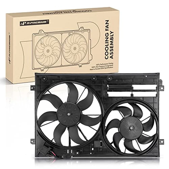 A-Premium Engine Radiator Cooling Fan Assembly Compatible with Volkswagen & Audi Models - Jetta, Jetta City, Passat, Golf, Golf R, Tiguan, Beetle, CC, Eos, GTI, R32, A3, A3 Quattro, TT, TT Quattro by A-premium - Image 1