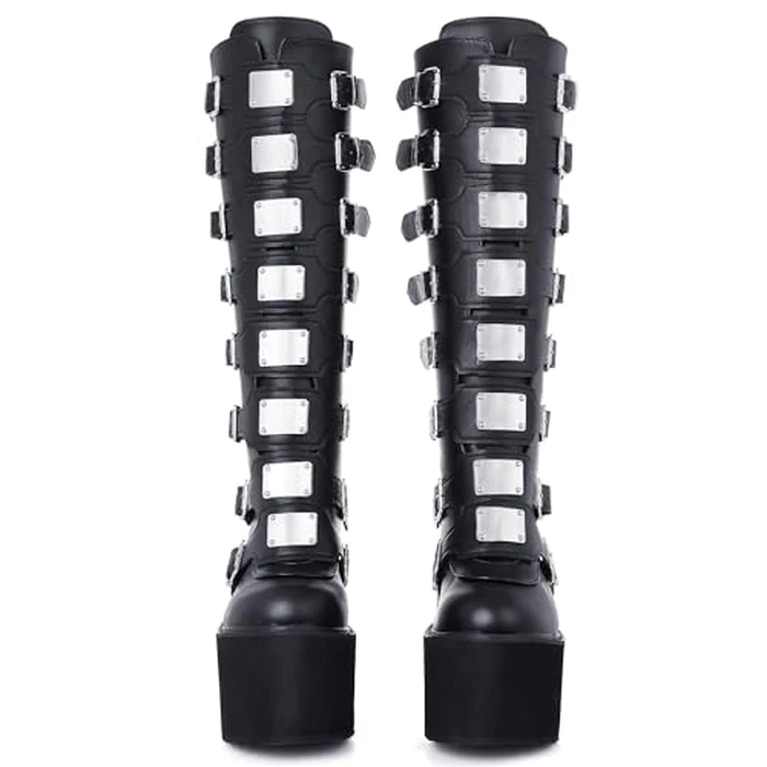CELNEPHO Women Chunky Platform Knee High Boots High Heel Round-Toe Zip Punk Goth Mid Calf Combat Boots For Women Z-Black size 7 by CELNEPHO - Used - Acceptable condition