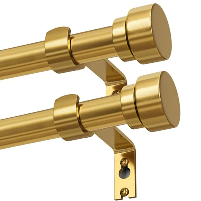 2 Pack Gold Curtain Rods Set for Windows 66 to 120 Heavy Duty 1" Diameter Adjustable Window Single Rods with Solid Metal Finials for Bedroom Living Room Kitchen Farmhouse by Lootkell - Used - Good condition