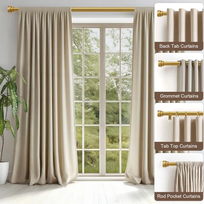 2 Pack Gold Curtain Rods Set for Windows 66 to 120 Heavy Duty 1" Diameter Adjustable Window Single Rods with Solid Metal Finials for Bedroom Living Room Kitchen Farmhouse by Lootkell - Image 3
