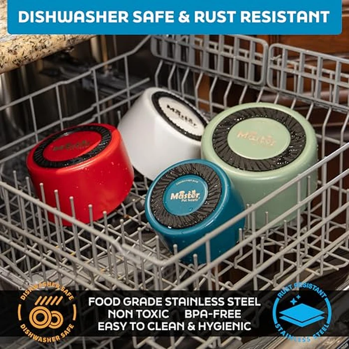 Master Pet Supply Stainless Steel Slanted Dog Cat Food Bowl - 16 oz Heavy Duty - Bone White, Double Wall Insulated, Non-Slip Elevated Bowl for French Bulldogs Pugs Cats, Anti Rust Dishwasher Safe by Master Pet Supply - Image 6