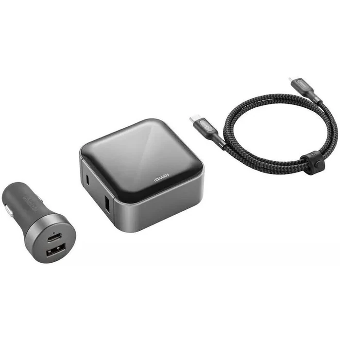 Ubio Labs Charge Wall Charger and Car Charger Bundle with USB-C to USB-C Cable - Grey by Ubio Lab - Refurbished - Acceptable condition