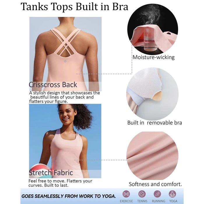 RUNNING GIRL Tank top with Built in Bra for Women,Compression Shirts Crisscross Back Workout Yoga Tops(BX3141_Pink_S) by RUNNING GIRL - Image 5