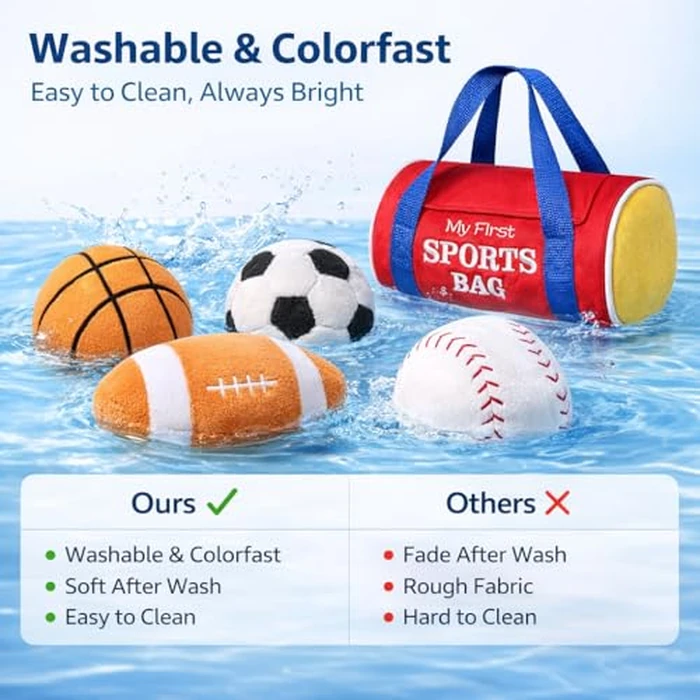 KMUYSL Baby Toys 0-12 Months, My First Sports Bag Plush Toy - 4 Sensory Balls Soft Toys with Crinkle, Rattles for 0-3-6-9-12 Month Newborn Infant, 1st Birthday for Babies Boys Girls Age 1 by KMUYSL - Image 6