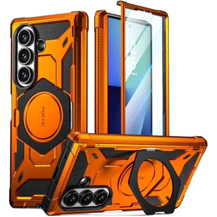 Poetic Spartan for Samsung Galaxy Z Fold 7 Case, [Hinge Protection][Magnetic Ring Adjustable Stand][Built-in Screen Protector][Compatible with MagSafe] Full-Body Rugged Phone Case, Metallic Orange by Poetic - Used - Acceptable condition - US$33.94
