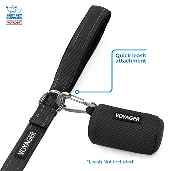 Best Pet Supplies Dog Poop Bag Holder Leash Attachment with 15 Bags, Black, Reusable Mesh Dispenser Pouch for Travel, Walking, Park, and Outdoor Use, Soft and Durable with Clip-On by Best Pet Supplies - Image 5